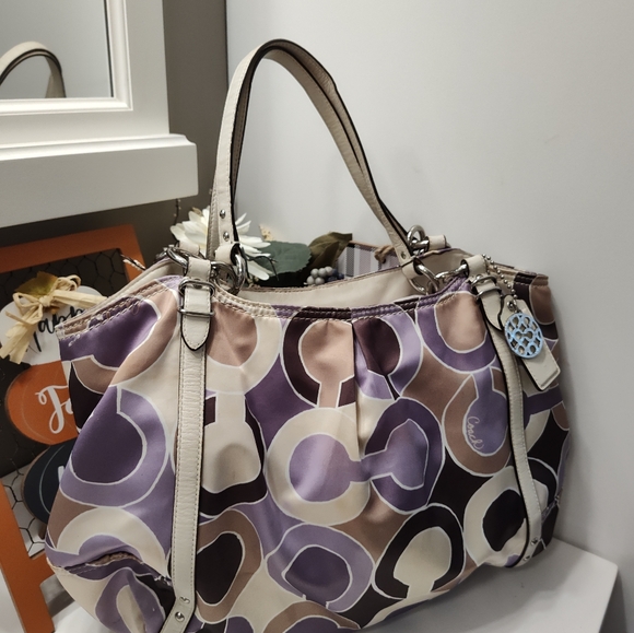 🥰 Vintage Y2K EUC COACH ALEXANDRA OUTLINE OPT ART POPPY TOTE BAG - Picture 3 of 16